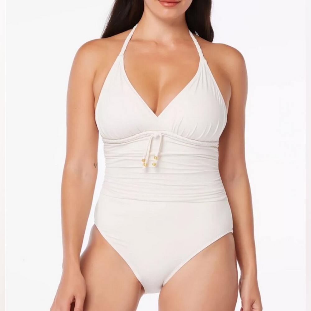 Classic White Halter One-Piece Swimsuit